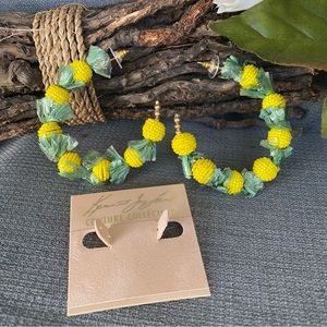 NWT! KJL- Pineapple Lemon and Green Beaded Funky Hoop Earrrings